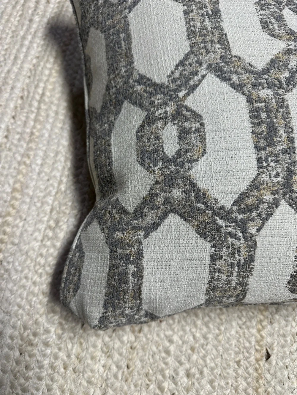NEW La-Z-Boy Taupe/Cream Lattice Print Square Accent Pillow